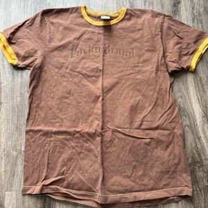 Vintage Lucky Brand Brown Tee with Yellow Trim